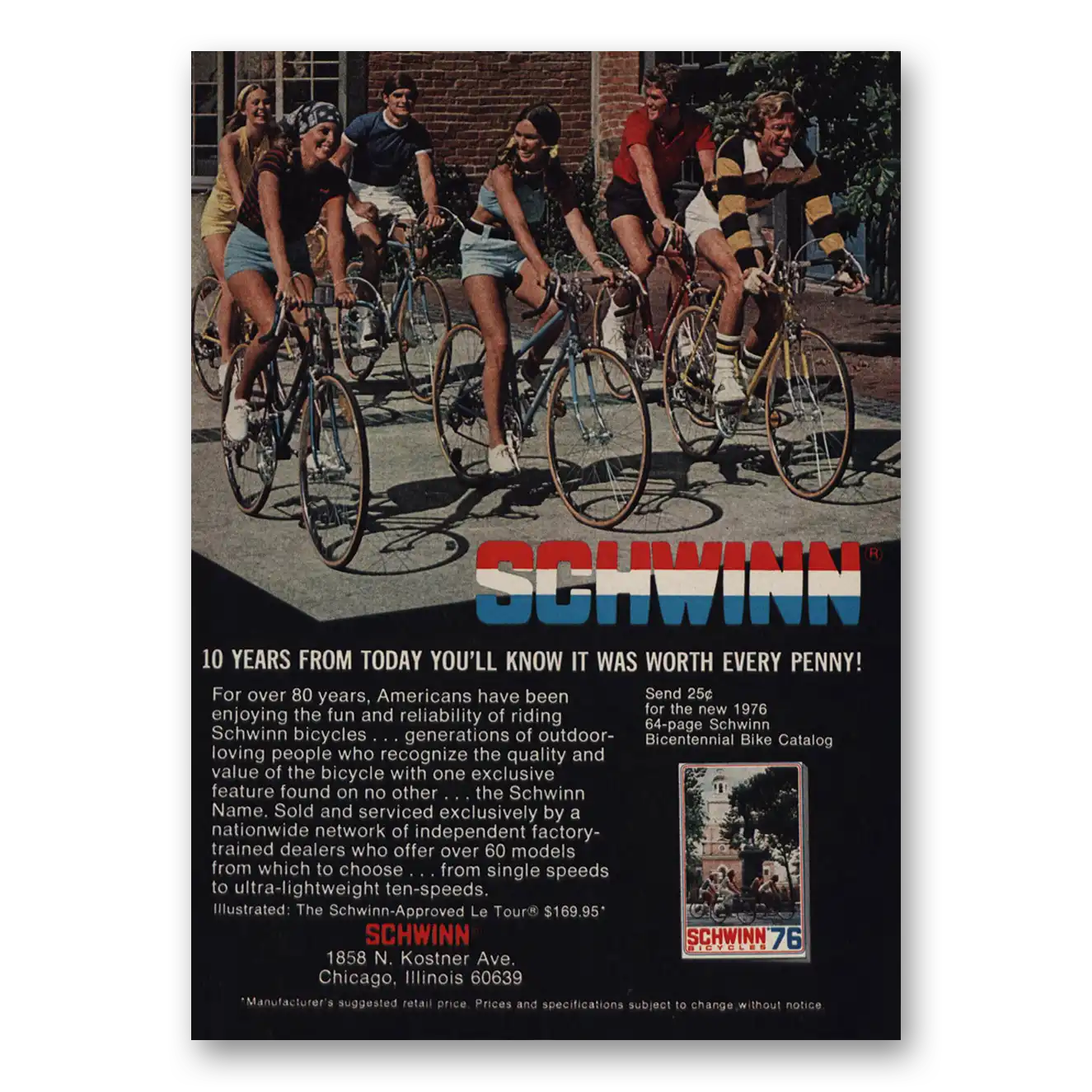 1976 Schwinn Bicycles 10 Years From Today Vintage Magazine Print Ad