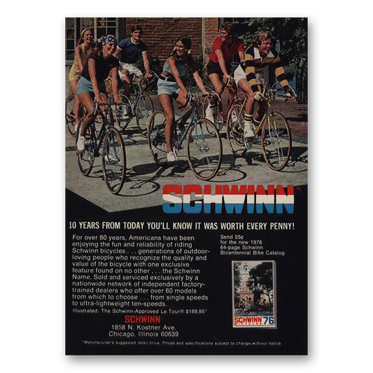 1976 Schwinn Bicycles 10 Years From Today Vintage Magazine Print Ad