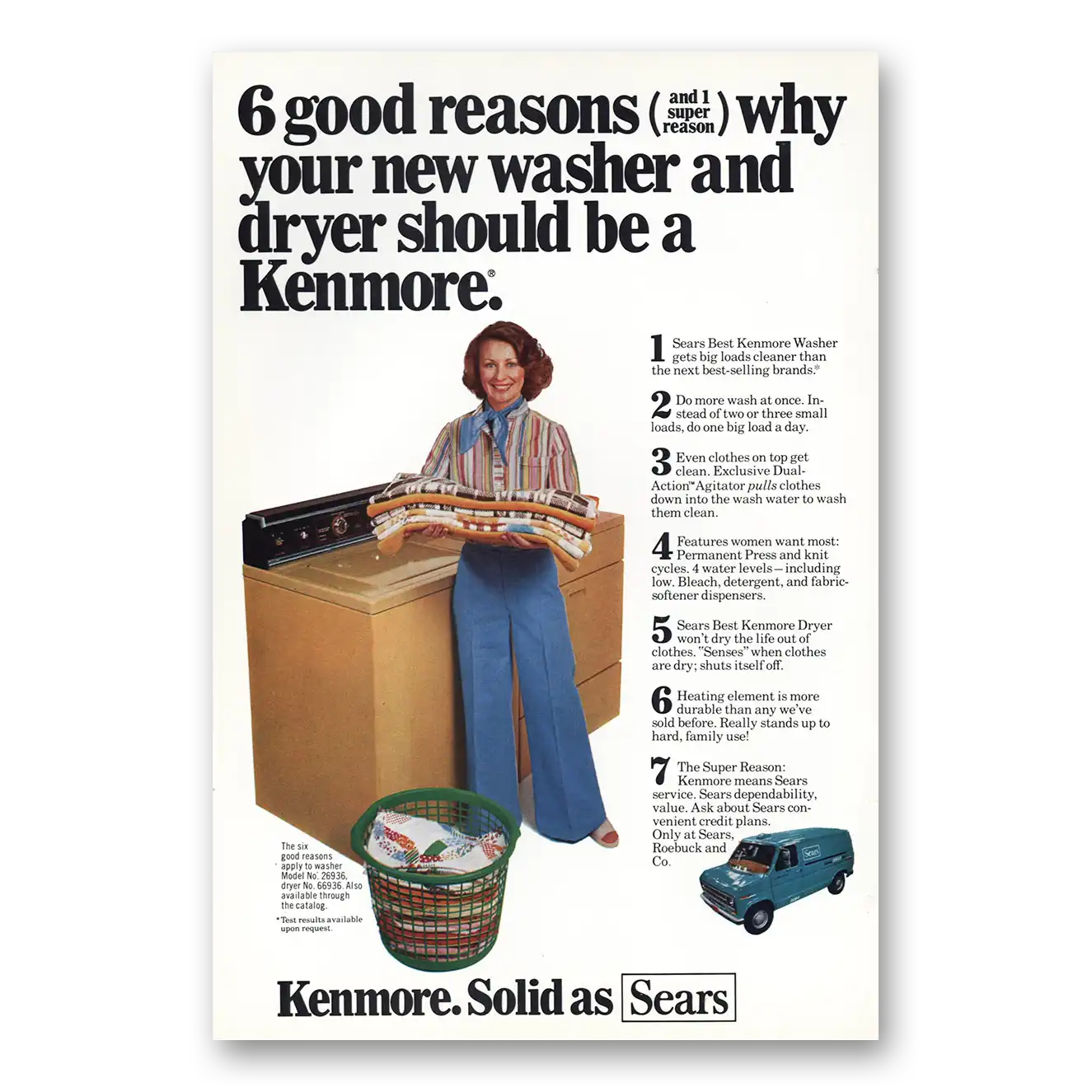 1976 Sears Washer Kenmore 6 Good Reasons Why Washer Dryer Vintage Magazine Print Ad