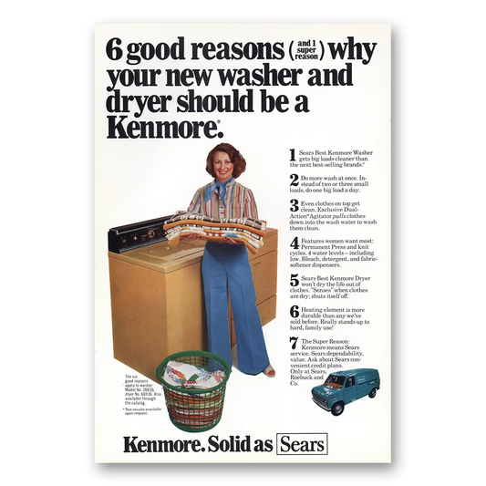 1976 Sears Washer Kenmore 6 Good Reasons Why Washer Dryer Vintage Magazine Print Ad