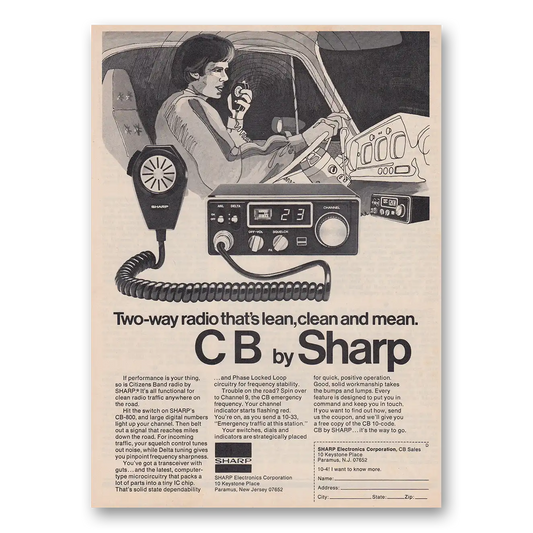 1976 Sharp CB Radio Two Way Radio That’s Lean Clean and Mean Vintage Magazine Print Ad