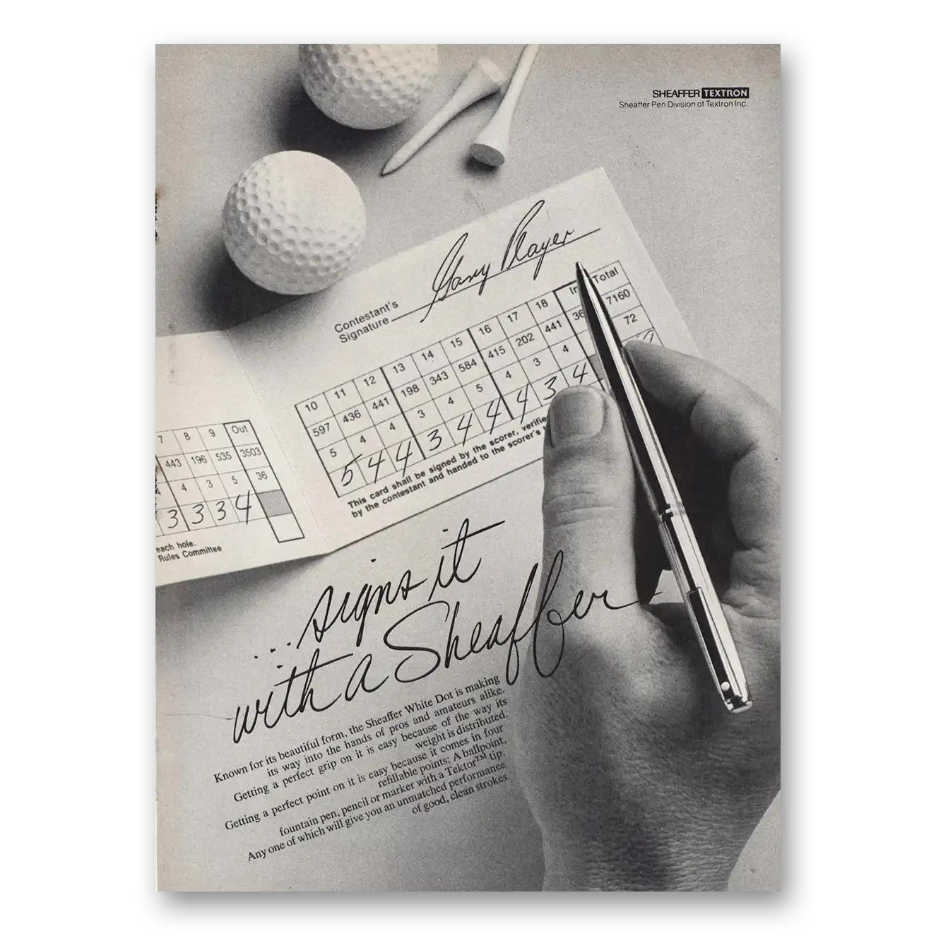 1976 Sheaffers White Dot Pen Gary Player Signs It Vintage Magazine Print Ad