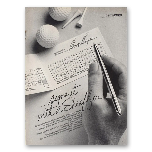 1976 Sheaffers White Dot Pen Gary Player Signs It Vintage Magazine Print Ad