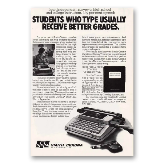 1976 Smith Corona Typewriters Students Who Type Vintage Magazine Print Ad