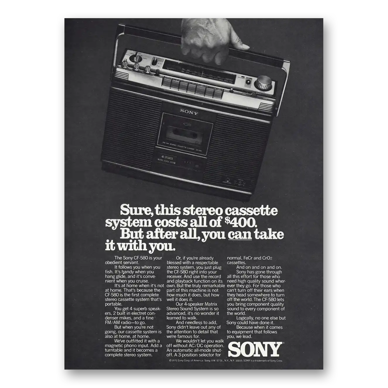 1976 Sony Radio You Can Take It With You Vintage Magazine Print Ad