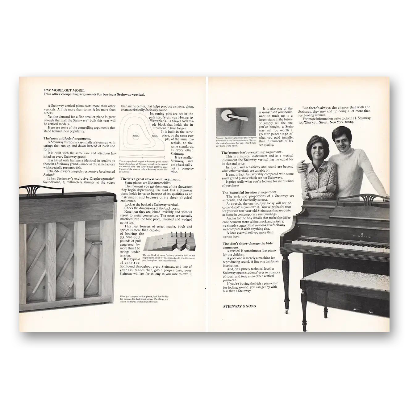 1976 Steinway Piano Pay More Get More Vintage Magazine Print Ad