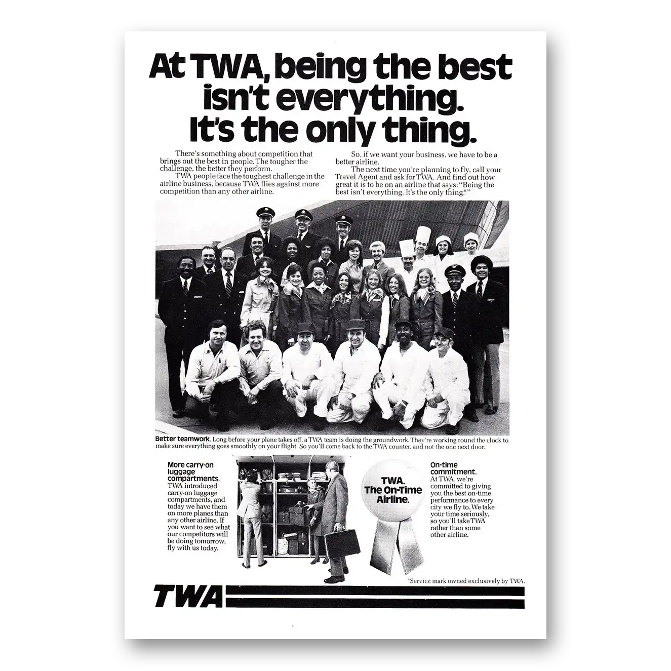 1976 TWA Airlines Being the Best Isn't Everything Vintage Magazine Print Ad