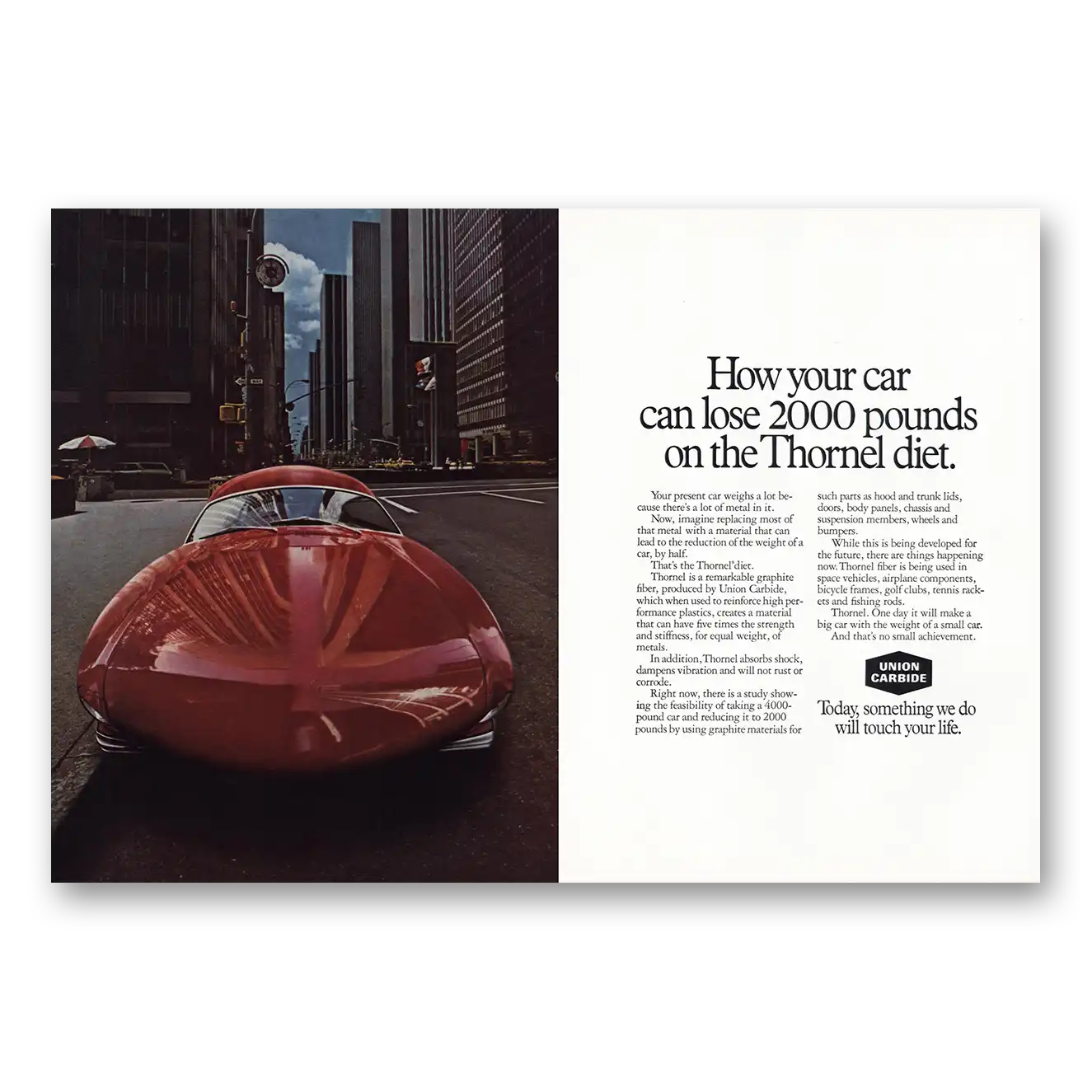 1976 Union Carbide Car Can Lose Pounds Thornel Diet Vintage Magazine Print Ad