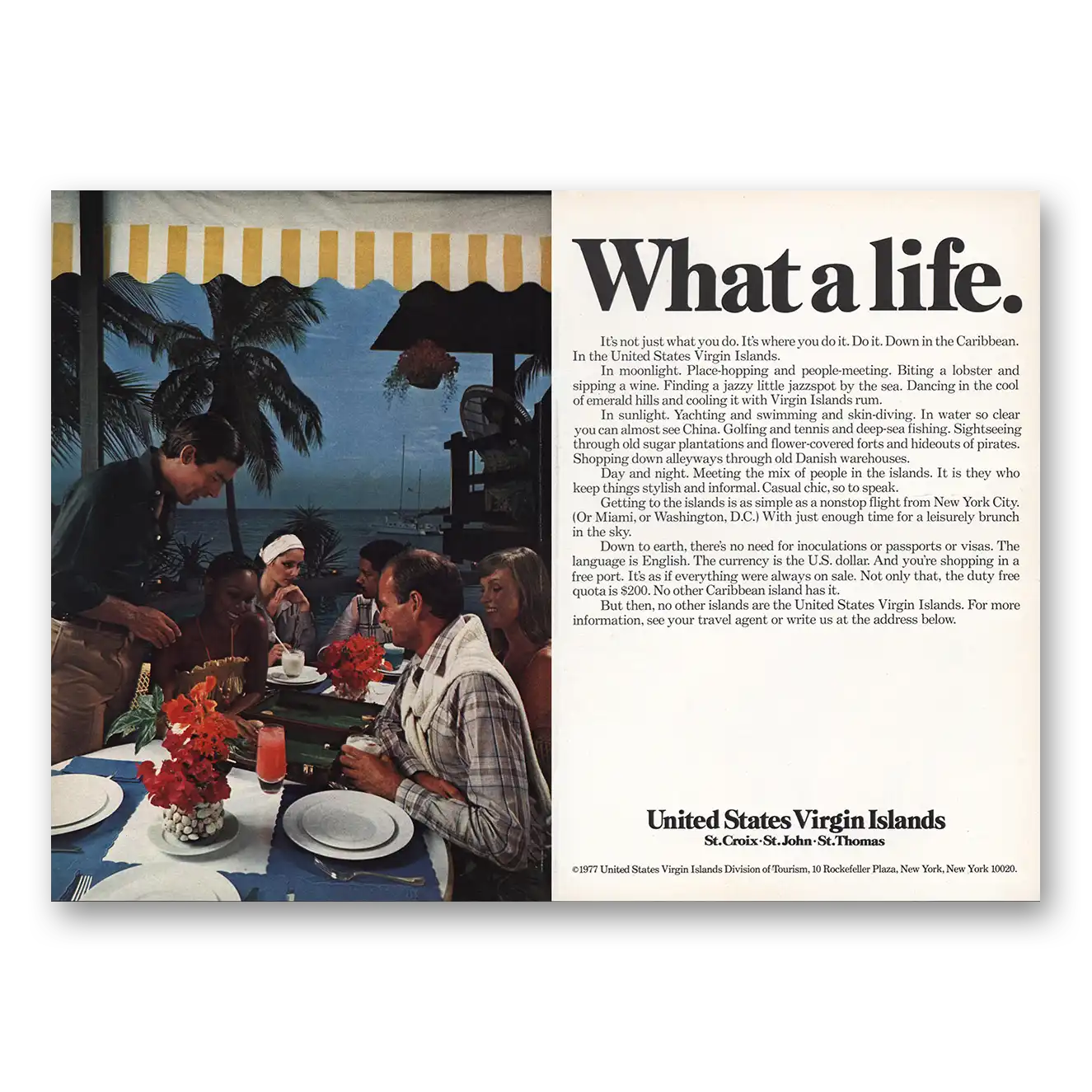 1976 US Virgin Islands What a Life Vintage Magazine Print Ad