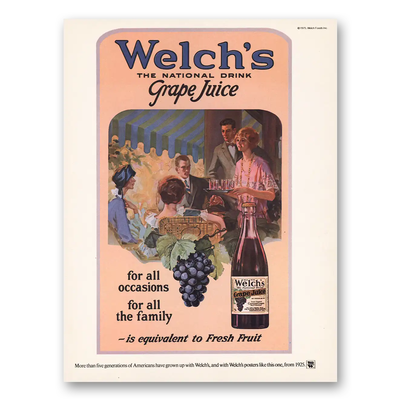 1976 Welch's Grape Juice More Than Five Generations Americans Vintage Magazine Print Ad