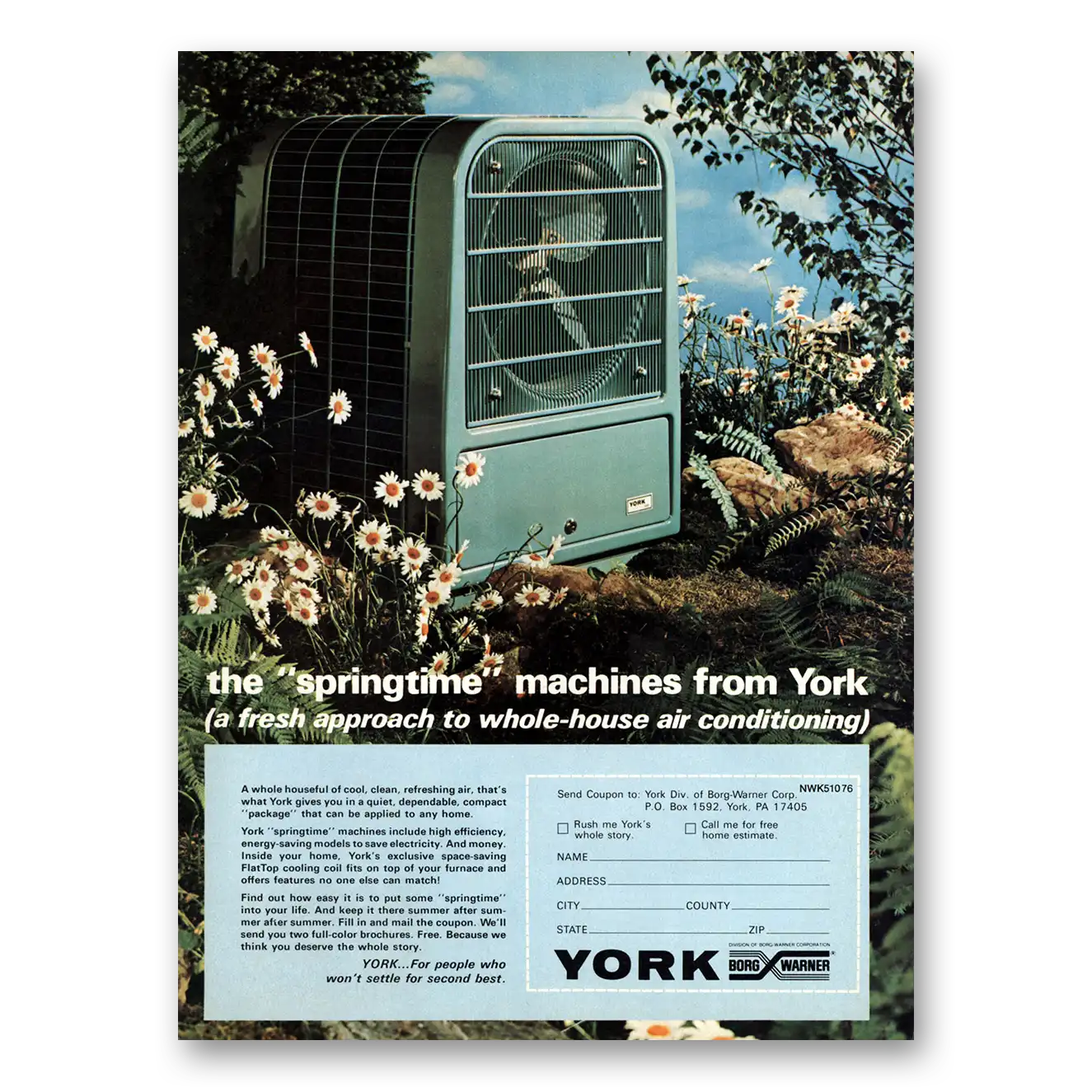 1976 York Air Conditioning Springtime Machines Vintage Magazine Print Ad