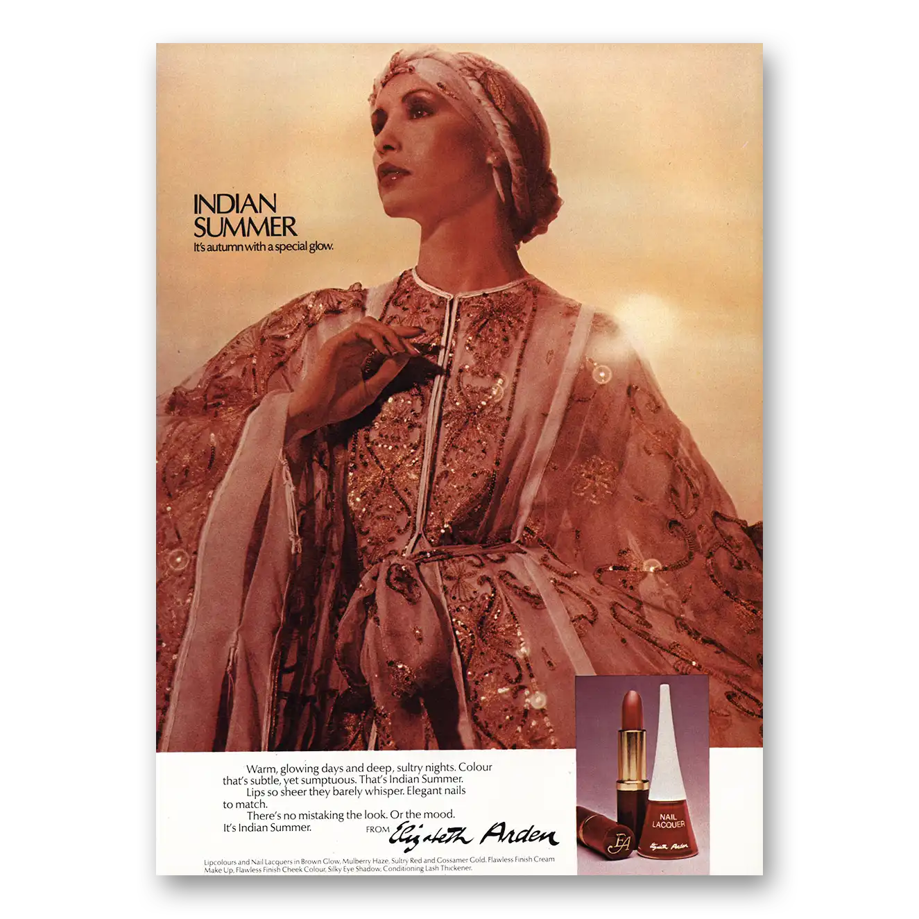 1977 Elizabeth Arden Indian Summer Autumn Special Glow Vintage Magazine Print Ad