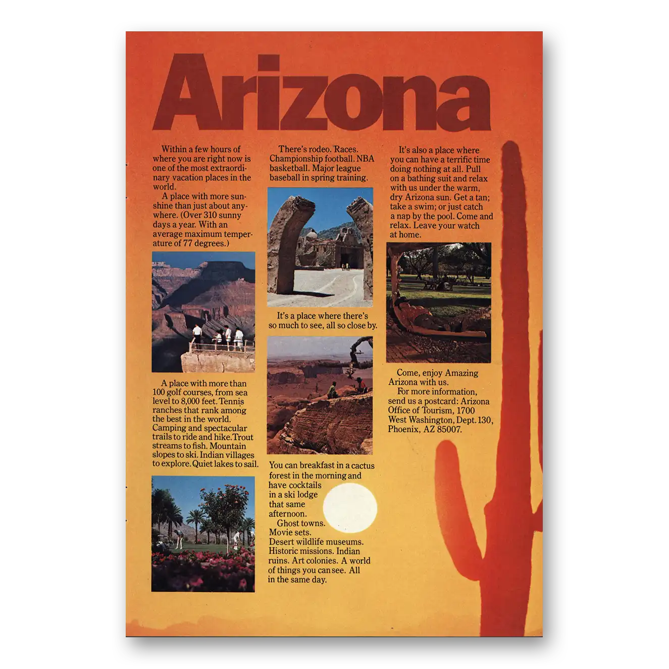 1977 Arizona Within a Few Hours Vintage Magazine Print Ad