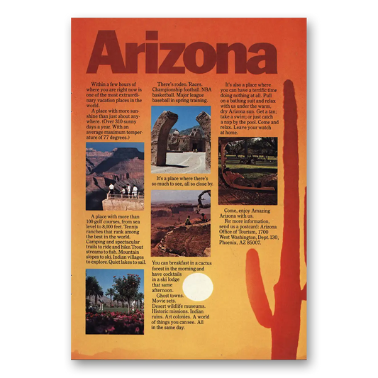 1977 Arizona Within a Few Hours Vintage Magazine Print Ad