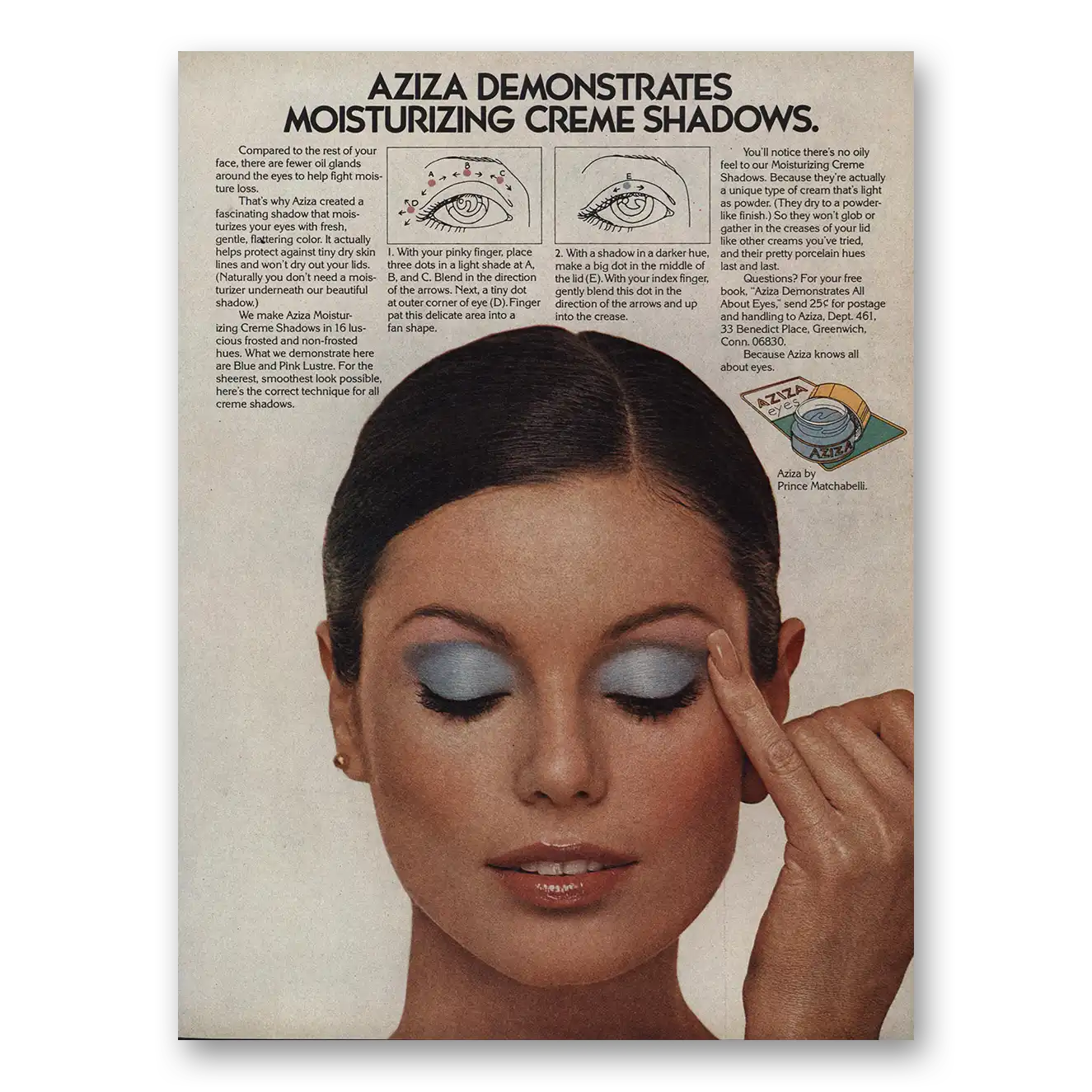 1977 Aziza Creme Shadows Demonstrates Vintage Magazine Print Ad