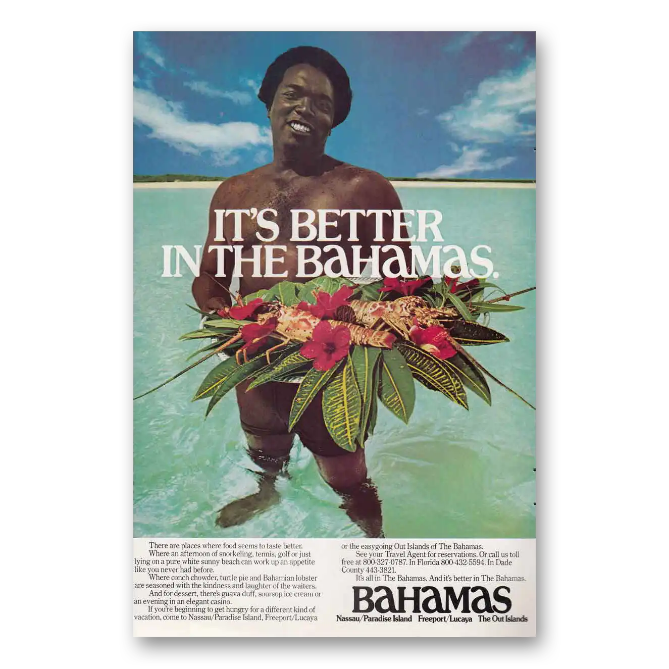 1977 Bahamas Man Flowers Vintage Magazine Print Ad