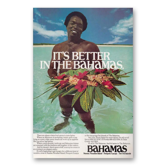 1977 Bahamas Man Flowers Vintage Magazine Print Ad