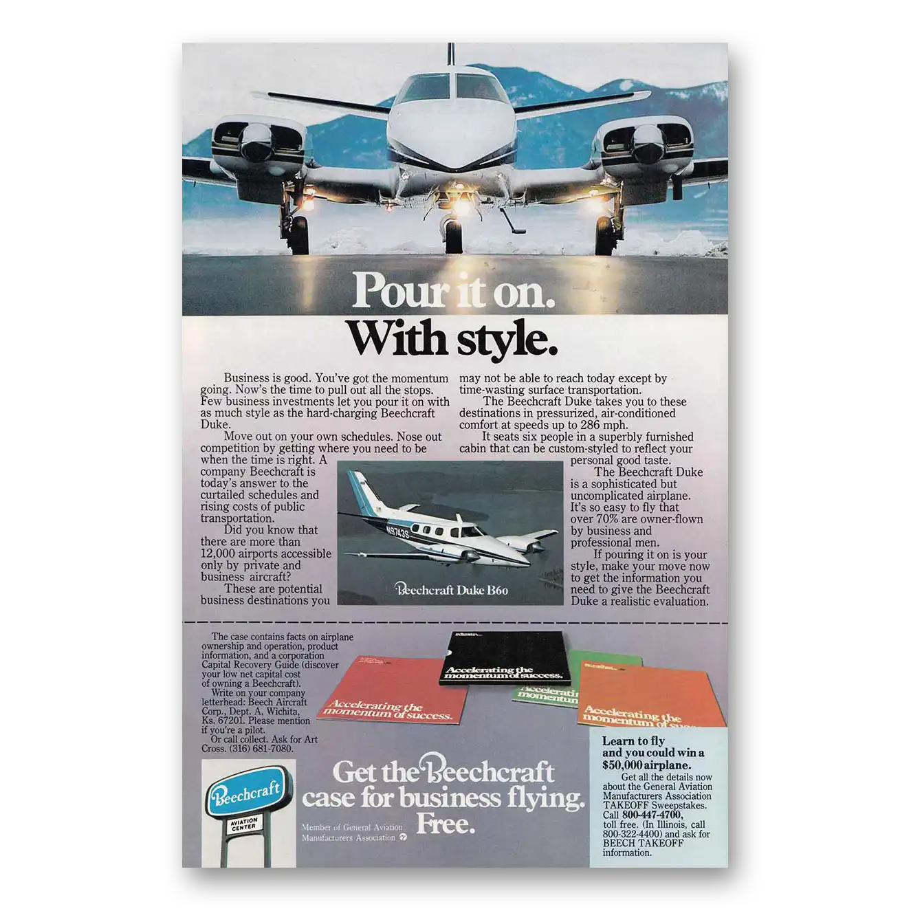 1977 Beechcraft Duke Pour It On With Style Vintage Magazine Print Ad