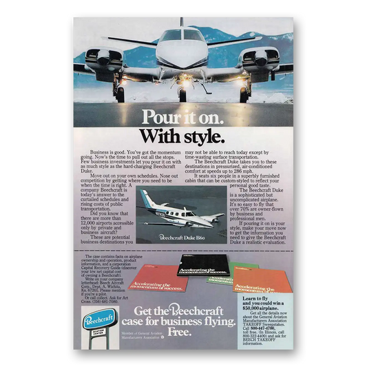 1977 Beechcraft Duke Pour It On With Style Vintage Magazine Print Ad