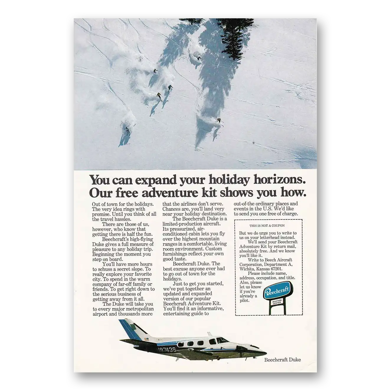 1977 Beechcraft Duke Expand Your Holiday Horizons Vintage Magazine Print Ad