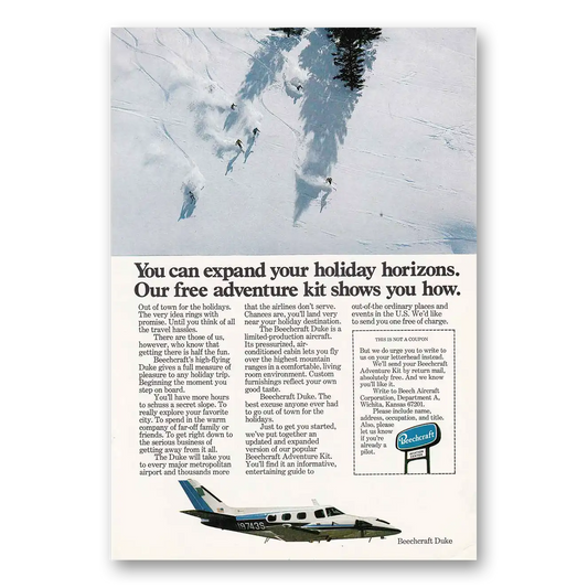 1977 Beechcraft Duke Expand Your Holiday Horizons Vintage Magazine Print Ad