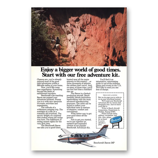 1977 Beechcraft Baron Enjoy a Bigger World Vintage Magazine Print Ad