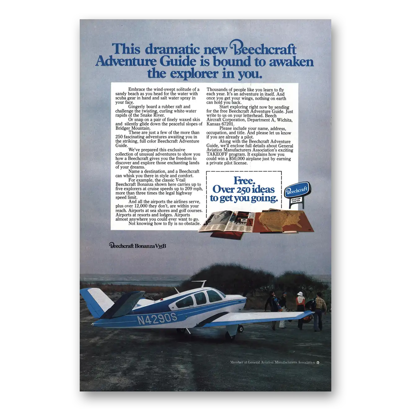 1977 Beechcraft Bonanza Dramatic New Beechcraft Vintage Magazine Print Ad