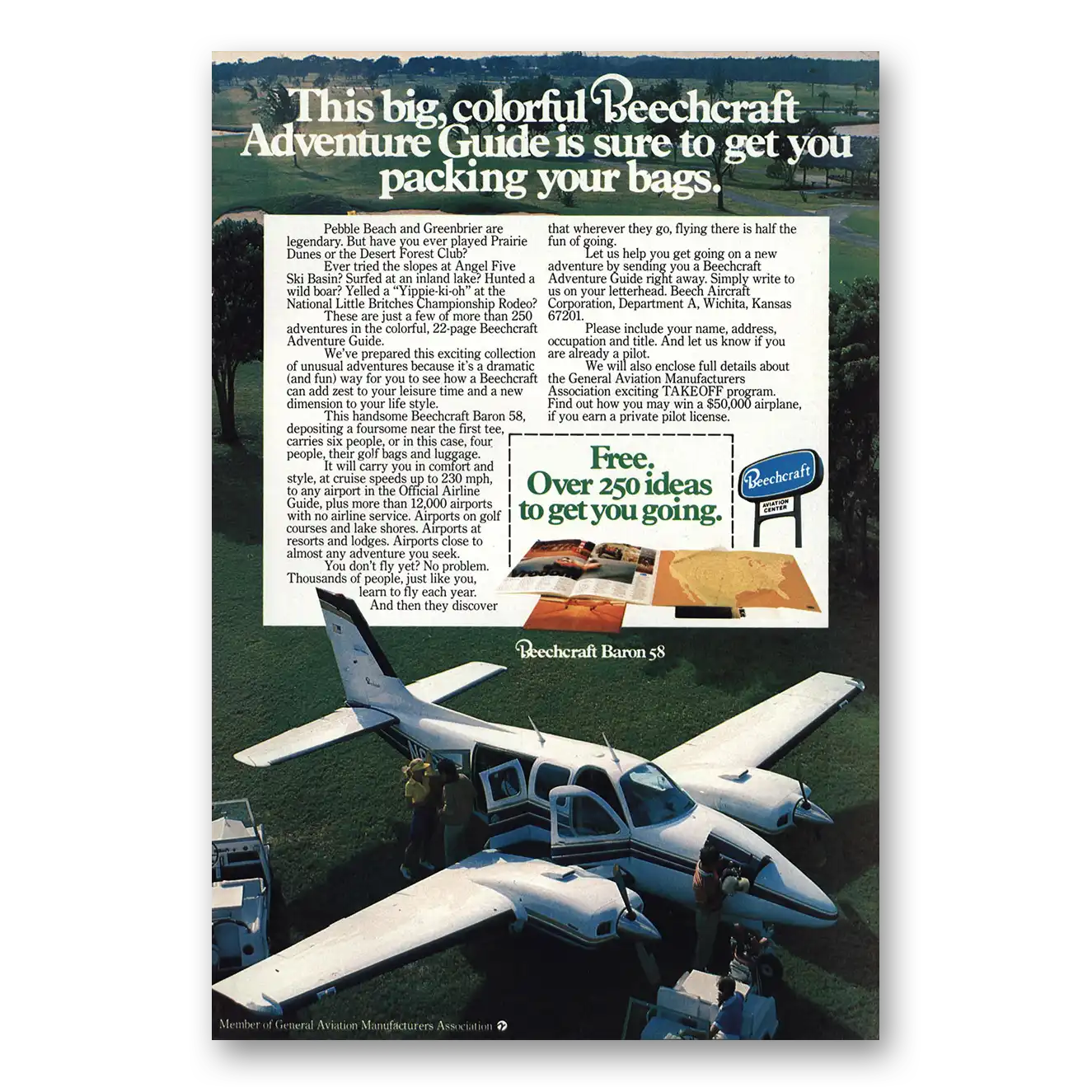 1977 Beechcraft Baron Big Colorful Vintage Magazine Print Ad