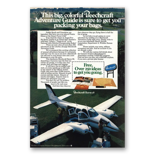 1977 Beechcraft Baron Big Colorful Vintage Magazine Print Ad