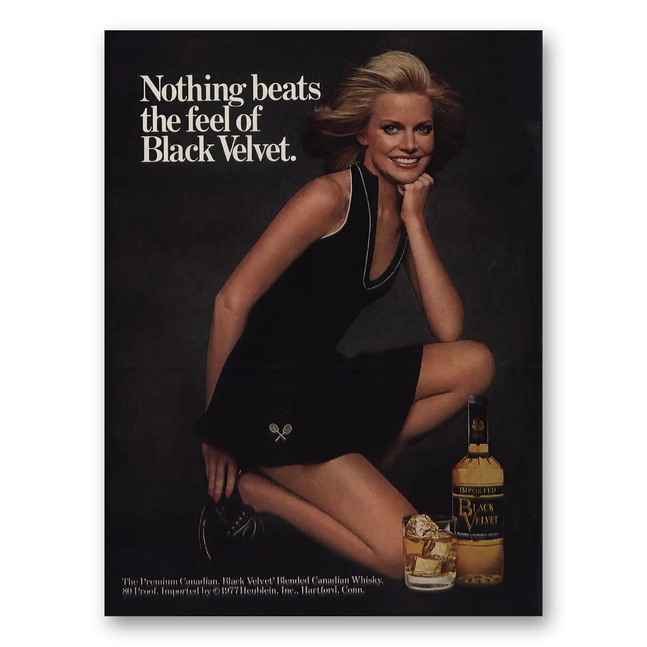 1977 Black Velvet Nothing Beats the Feel Vintage Magazine Print Ad