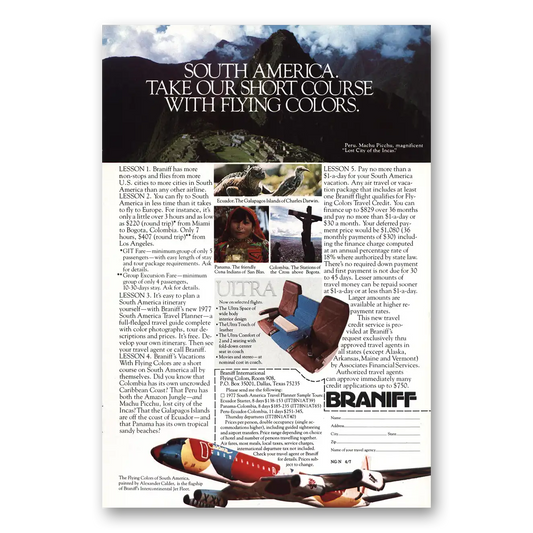 1977 Braniff International Airways Take Short Course With Flying Colors Vintage Magazine Print Ad