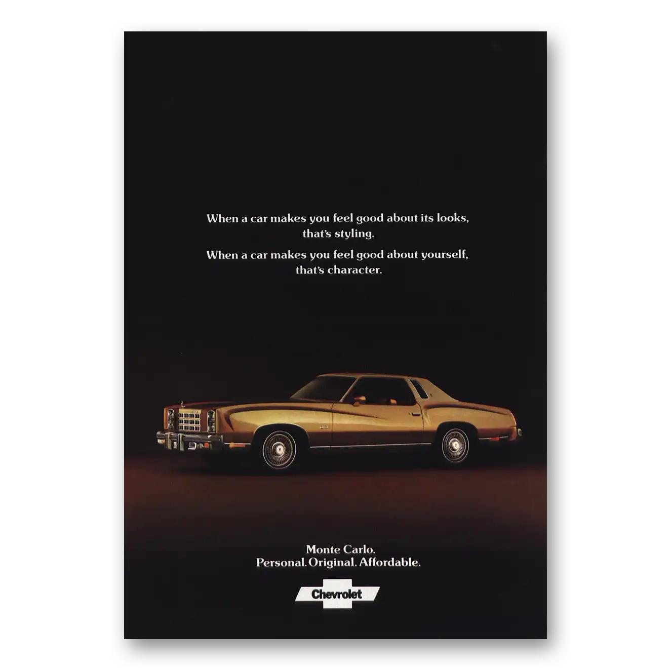 1977 Chevrolet Monte Carlo Makes You Feel Good Vintage Magazine Print Ad