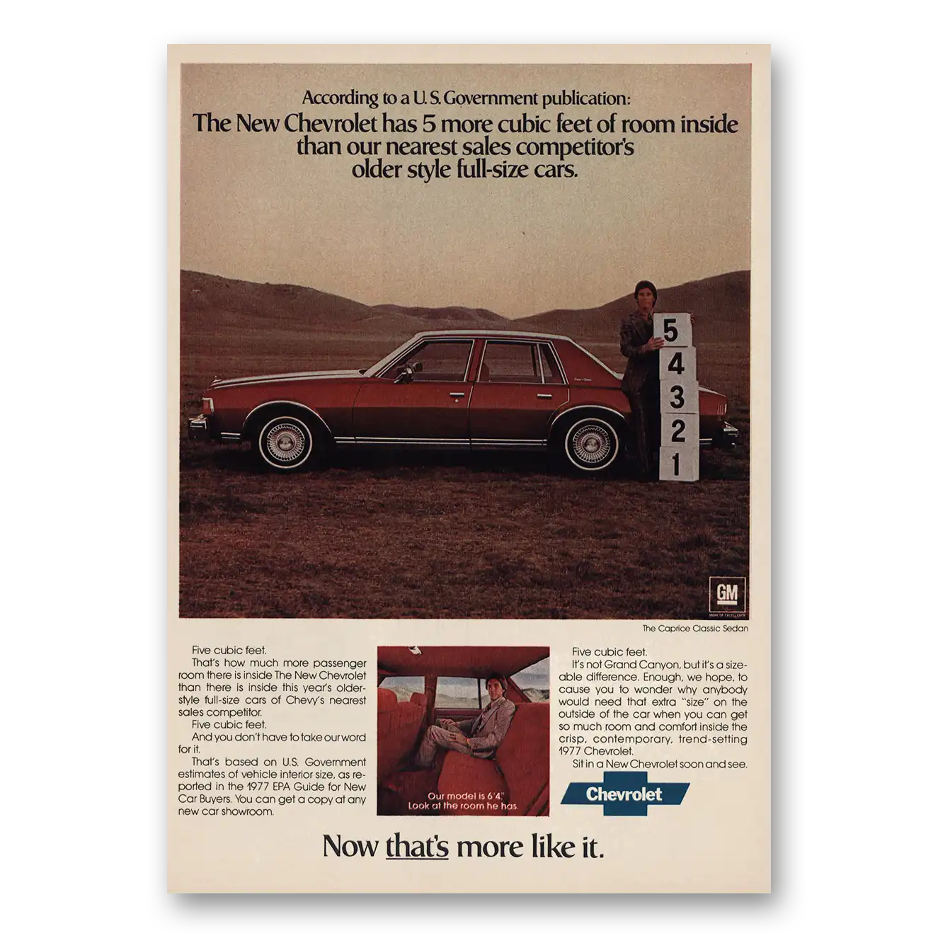 1977 Chevrolet Caprice More Cubic Feet of Room Vintage Magazine Print Ad