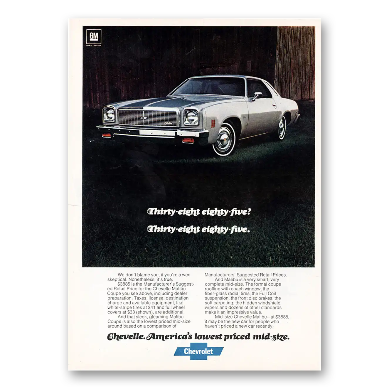 1976 Chevrolet Chevelle Thirty Eight Eighty Five Vintage Magazine Print Ad