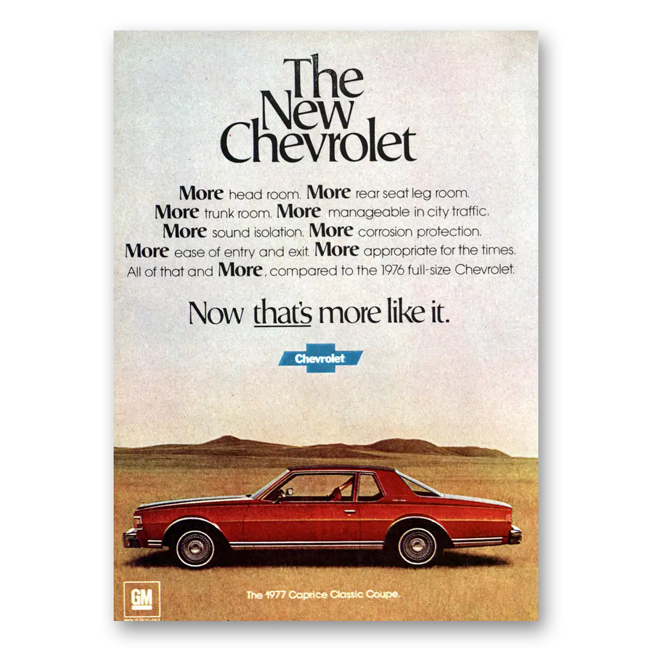 1976 Chevrolet Caprice More Head Room Rear Seat Leg Room Vintage Magazine Print Ad