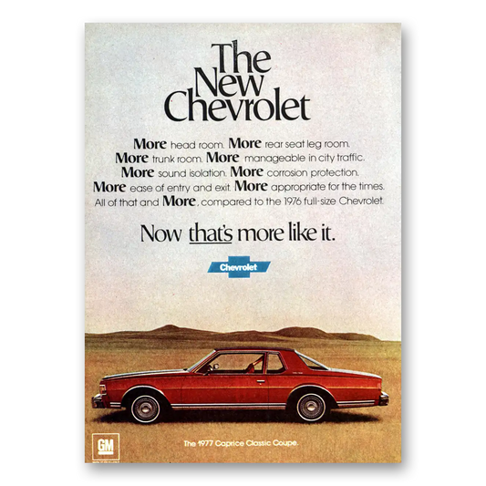 1976 Chevrolet Caprice More Head Room Rear Seat Leg Room Vintage Magazine Print Ad