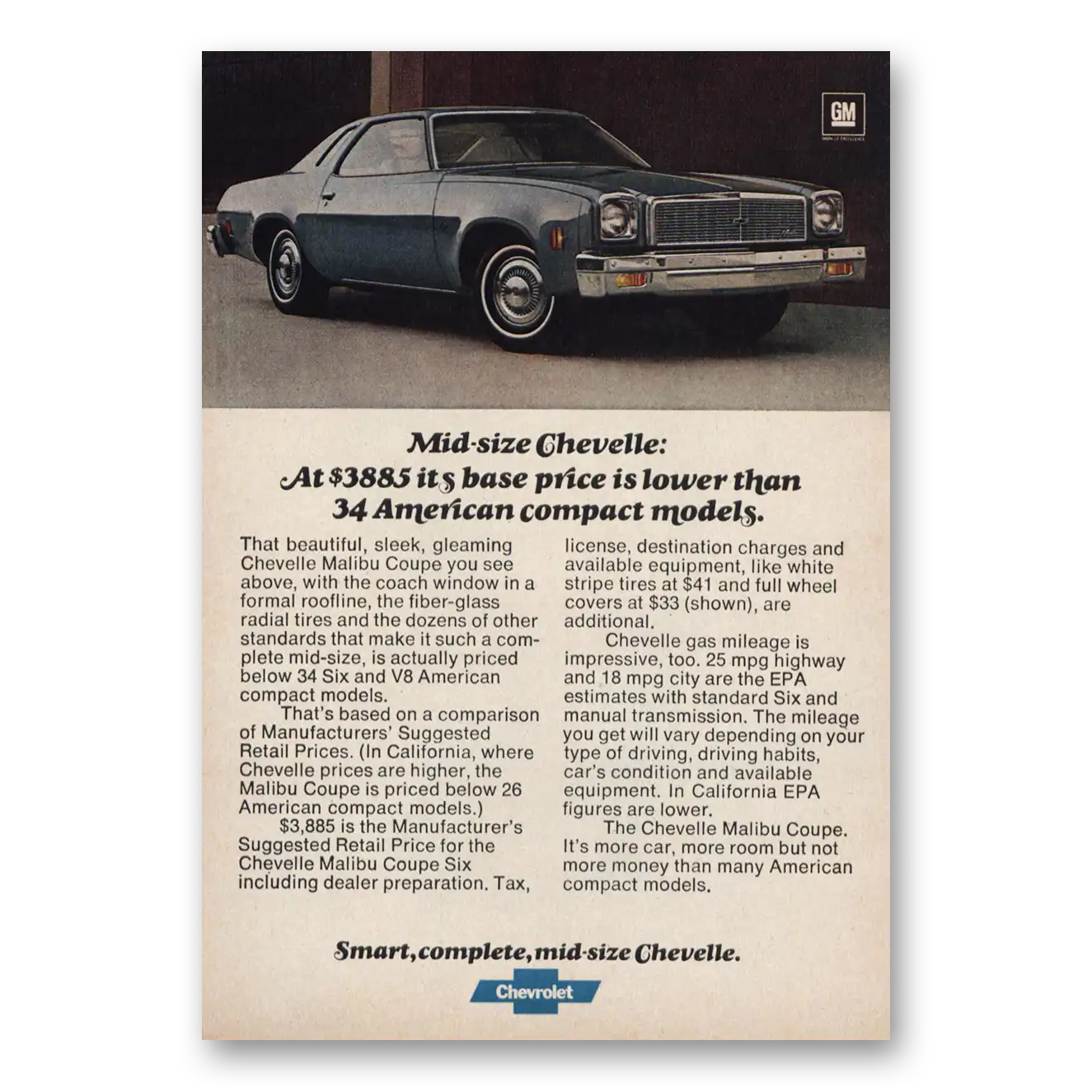 1977 Chevrolet Chevelle American Compact Models Vintage Magazine Print Ad