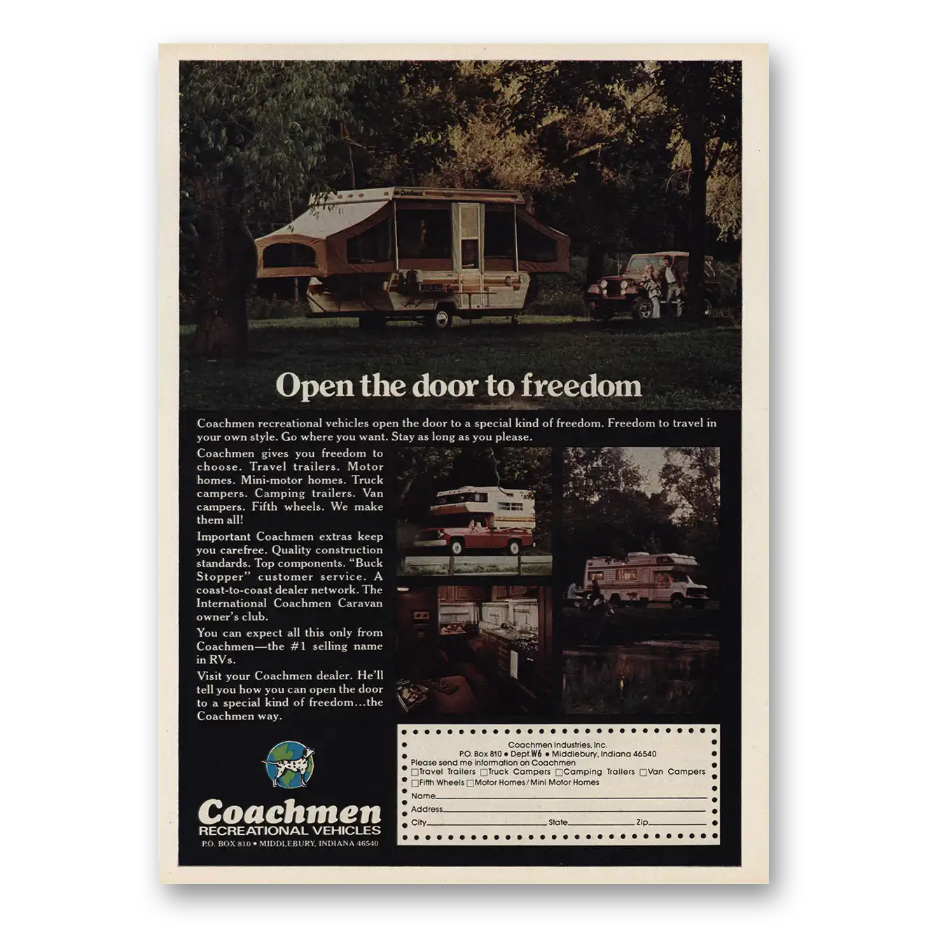 1977 Coachmen Recreational Vehicles Open the Door to Freedom Vintage Magazine Print Ad