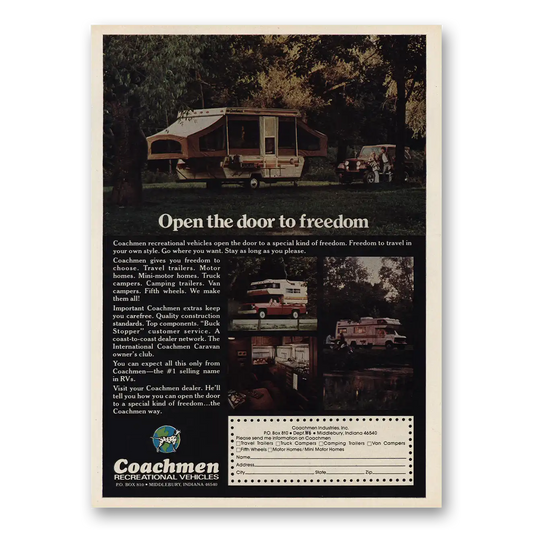 1977 Coachmen Recreational Vehicles Open the Door to Freedom Vintage Magazine Print Ad