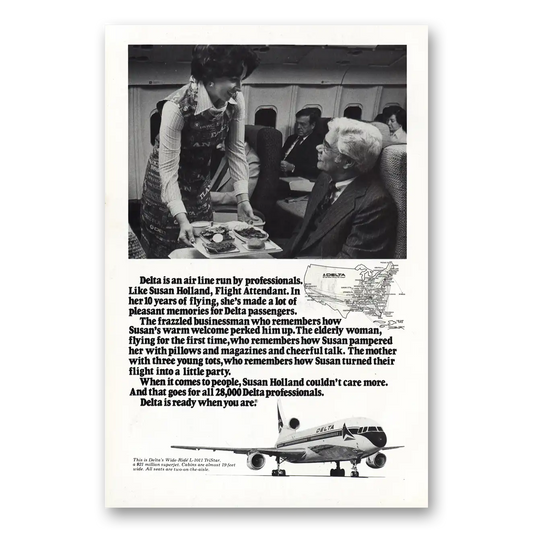 1977 Delta Air Lines Susan Holland Flight Attendant Vintage Magazine Print Ad