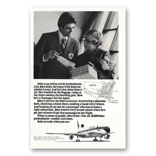 1977 Delta Air Lines John Riley Vintage Magazine Print Ad