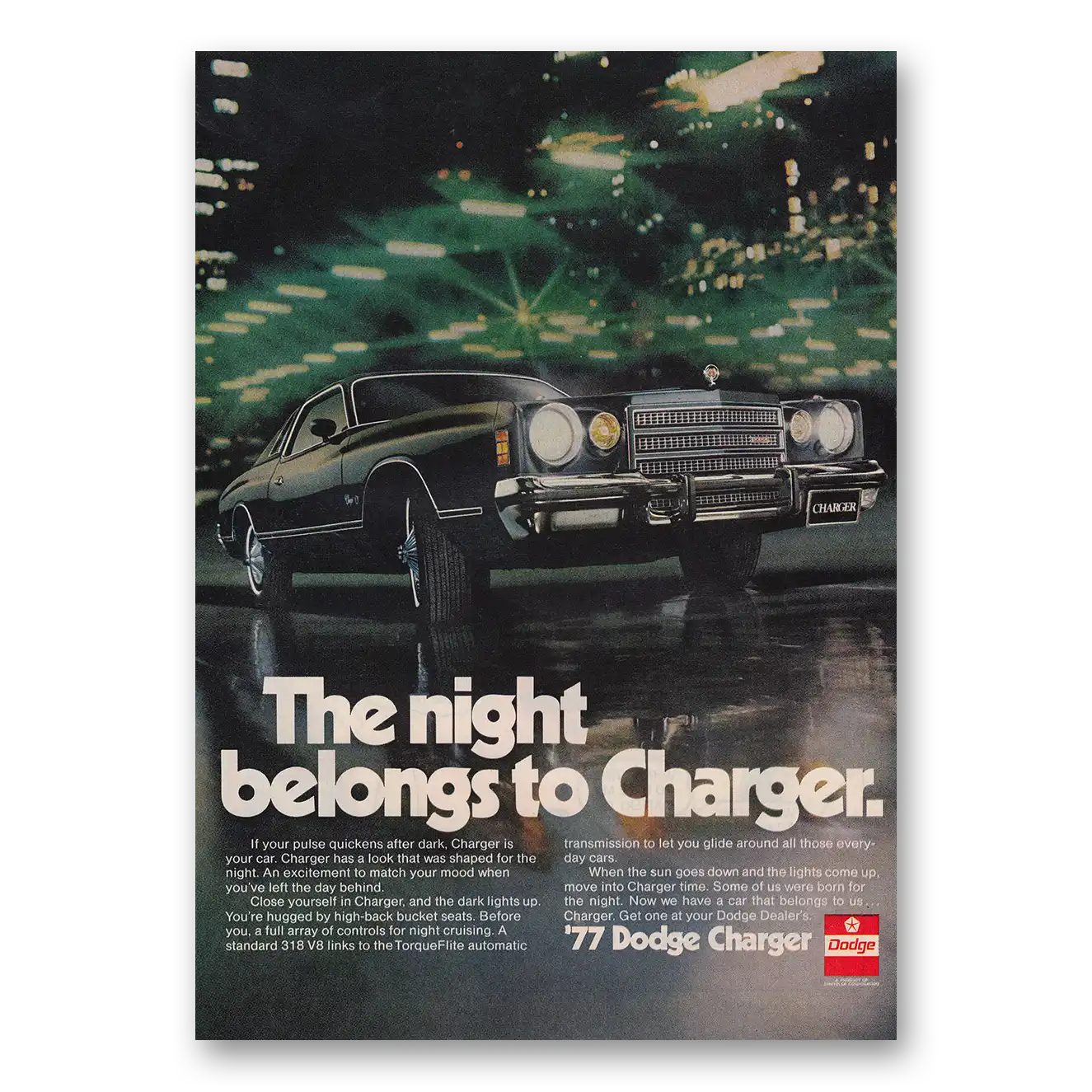 1976 Dodge Charger Night Belongs to Charger Vintage Magazine Print Ad