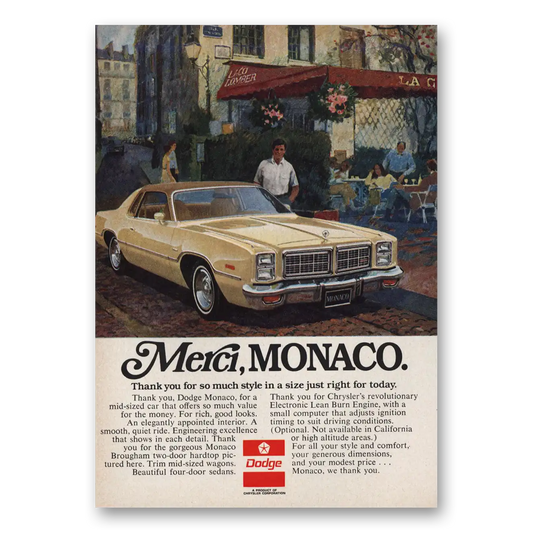 1976 Dodge Monaco Merci Thank You So Much Vintage Magazine Print Ad