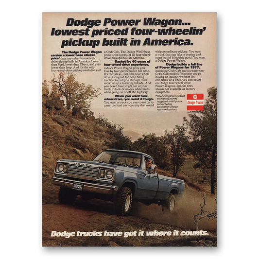 1977 Dodge Power Wagon Four Wheelin Pickup Vintage Magazine Print Ad