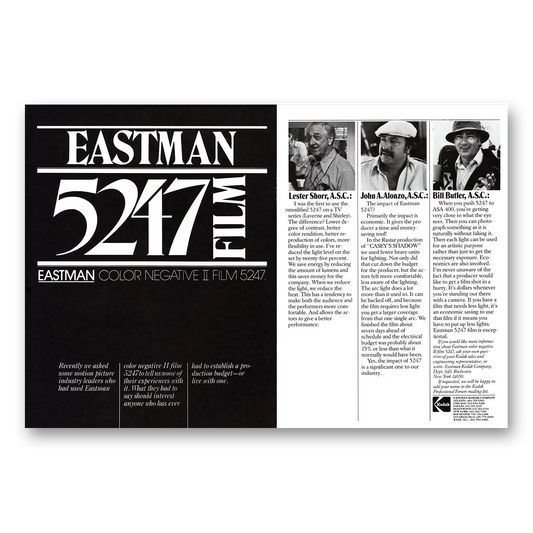 1977 Kodak Film Eastman 5247 Film Lester Shorr John Alonzo Bill Butler Vintage Magazine Print Ad