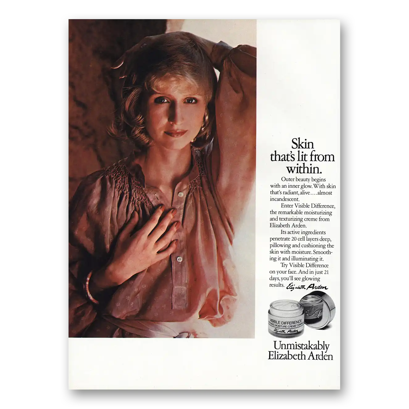 1977 Elizabeth Arden Skin Lit From Within Vintage Magazine Print Ad