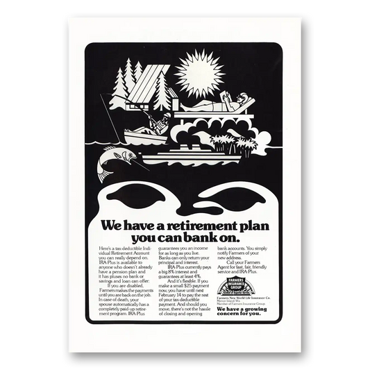 1977 Farmers Insurance Retirement Plan Vintage Magazine Print Ad