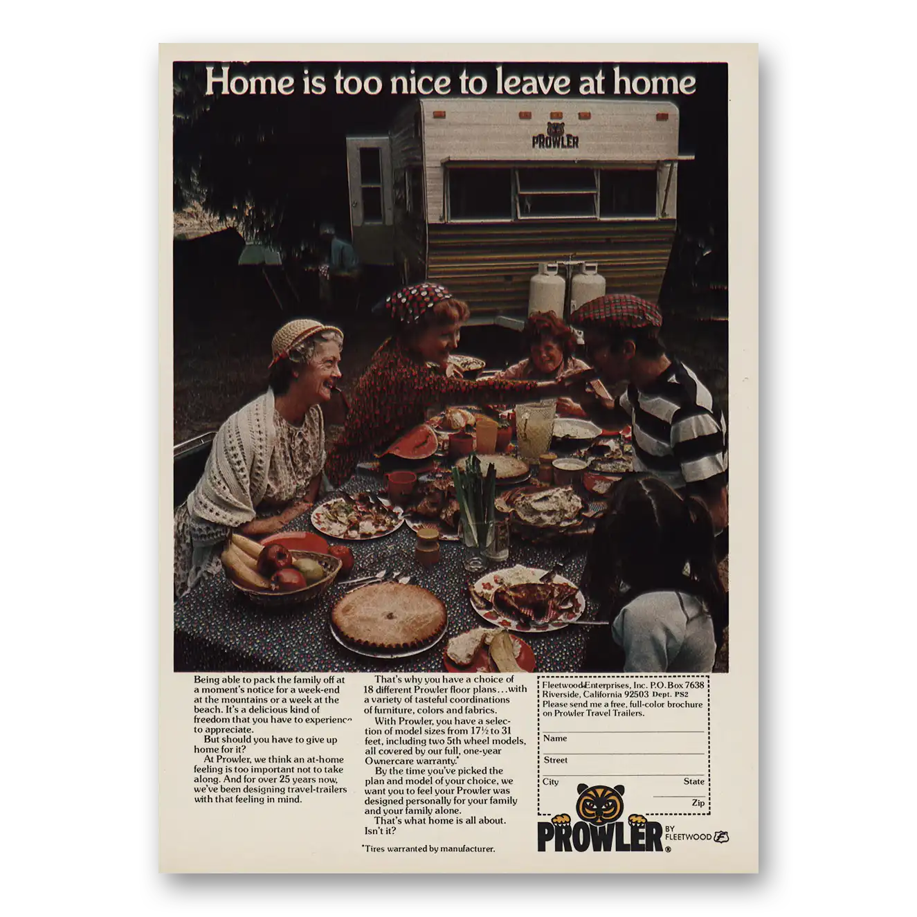 1977 Fleetwood Prowler RV Home Is Too Nice Vintage Magazine Print Ad