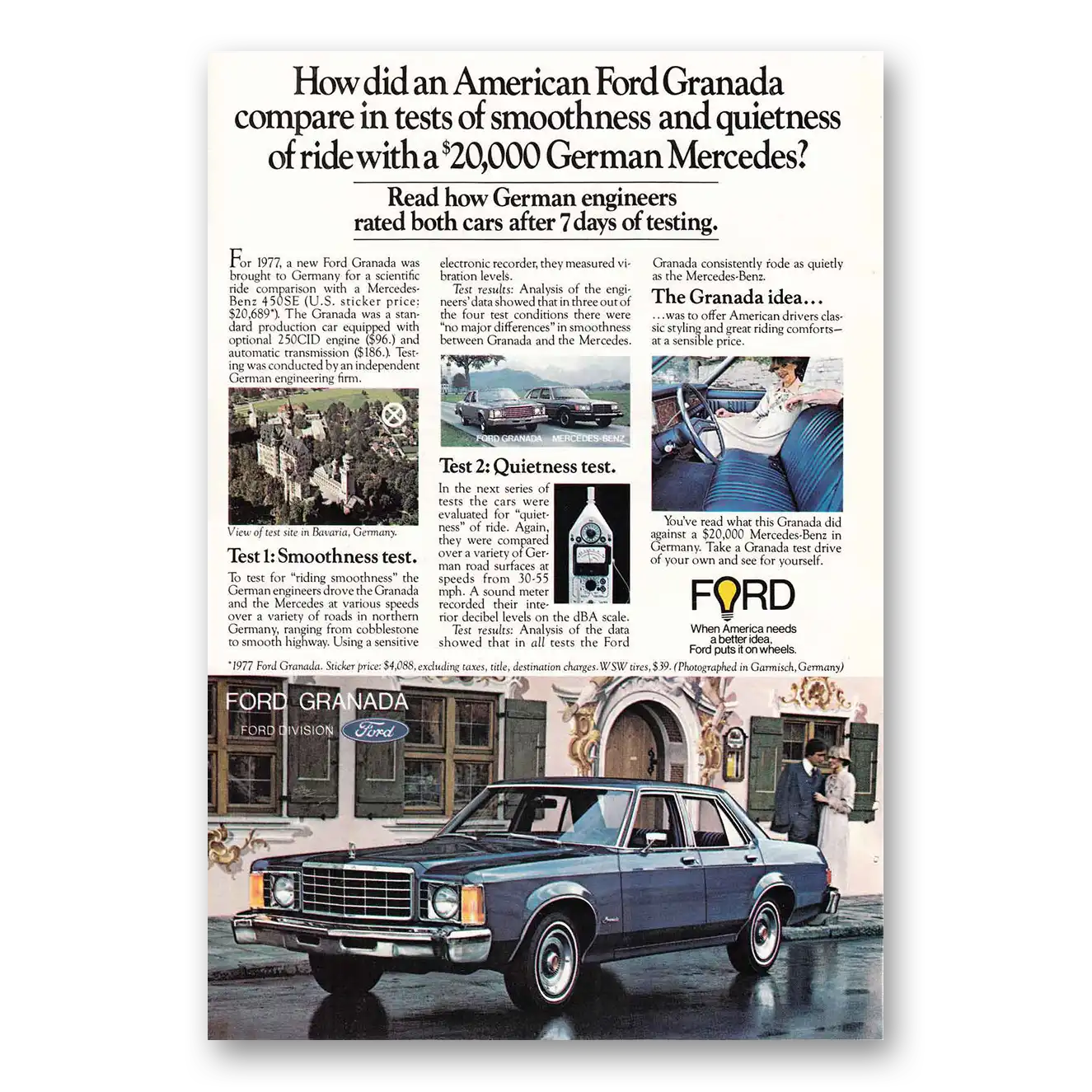 1977 Ford Granada German Mercedes Vintage Magazine Print Ad