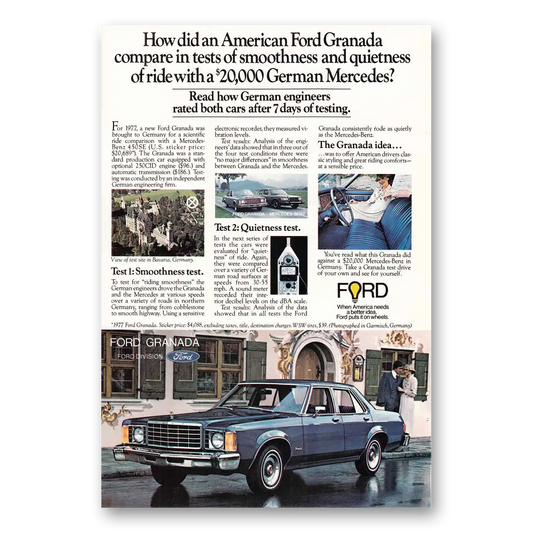 1977 Ford Granada German Mercedes Vintage Magazine Print Ad